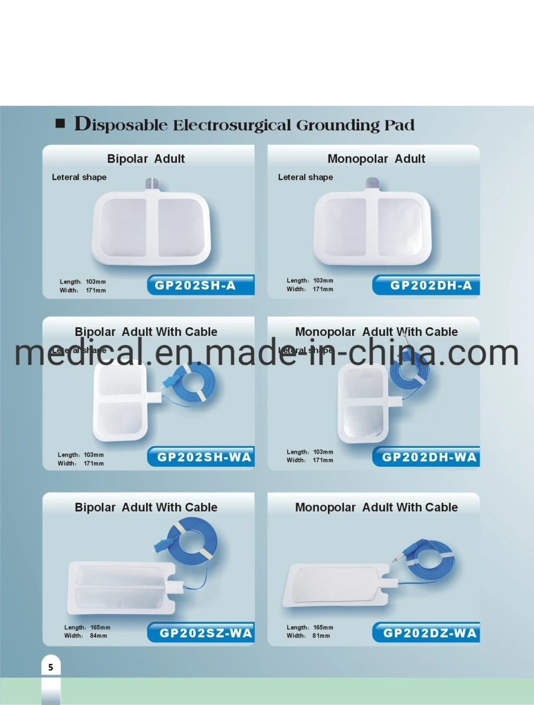 Dispoasable Diathermy Plate Pad Electrosurgical Esu Grounding Pads with Cable